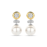 two tone earrings with cz stones and pearls