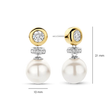 two tone earrings with cz stones and pearls