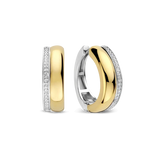 two tone hoop earrings with cz stones