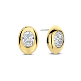 yellow gold oval earrings with cz stones