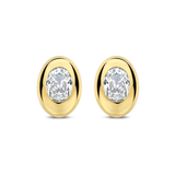 yellow gold oval earrings with cz stones