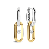 two tone earrings with cz stone