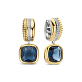 two tone earrings with blue cz stone