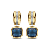 two tone earrings with blue cz stone