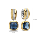 two tone earrings with blue cz stone