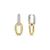 TI SENTO gold-plated silver Link Earrings. Crafted from 925 sterling silver and plated with platinum for lasting brilliance, these earrings feature two oval hoops adorned with a dazzling pave of white cubic zirconia