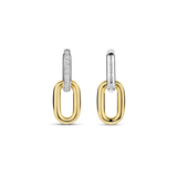 TI SENTO gold-plated silver Link Earrings. Crafted from 925 sterling silver and plated with platinum for lasting brilliance, these earrings feature two oval hoops adorned with a dazzling pave of white cubic zirconia