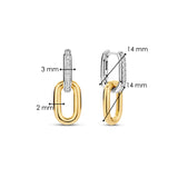 TI SENTO gold-plated silver Link Earrings. Crafted from 925 sterling silver and plated with platinum for lasting brilliance, these earrings feature two oval hoops adorned with a dazzling pave of white cubic zirconia