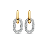  TI SENTO gold-plated silver link earrings flaunt two links handset with a pavé of white cubic zirconia stones