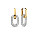  TI SENTO gold-plated silver link earrings flaunt two links handset with a pavé of white cubic zirconia stones