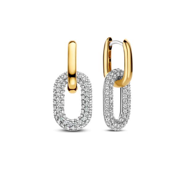  TI SENTO gold-plated silver link earrings flaunt two links handset with a pavé of white cubic zirconia stones