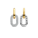  TI SENTO gold-plated silver link earrings flaunt two links handset with a pavé of white cubic zirconia stones