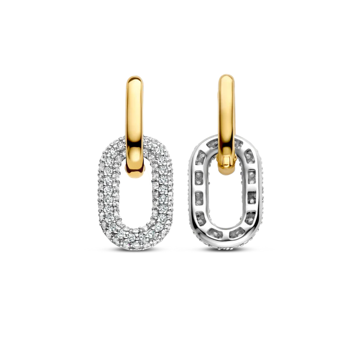  TI SENTO gold-plated silver link earrings flaunt two links handset with a pavé of white cubic zirconia stones