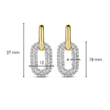  TI SENTO gold-plated silver link earrings flaunt two links handset with a pavé of white cubic zirconia stones