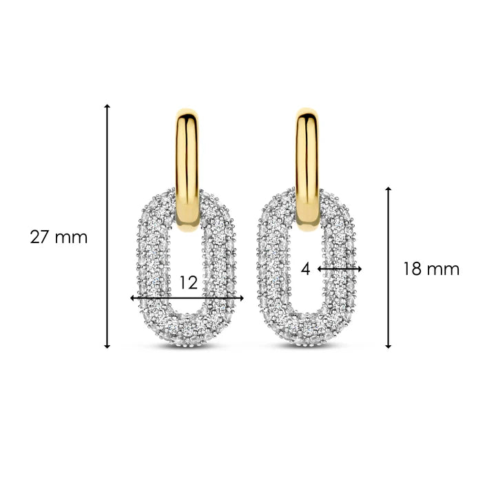  TI SENTO gold-plated silver link earrings flaunt two links handset with a pavé of white cubic zirconia stones