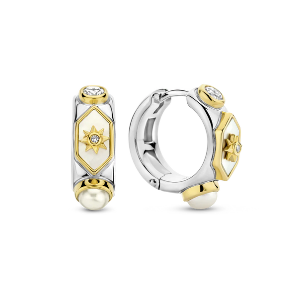 ti sento milano small hoop earrings silver yellow gold mother of pearl cz cubic zirconia stones