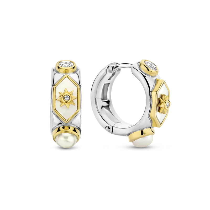 ti sento milano small hoop earrings silver yellow gold mother of pearl cz cubic zirconia stones