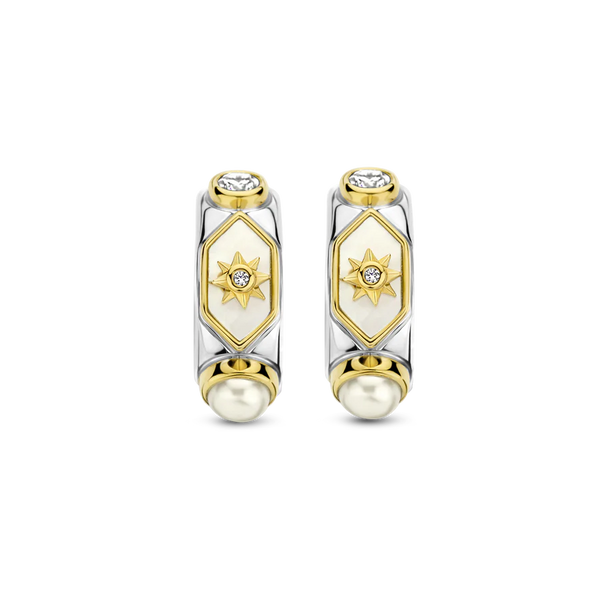 ti sento milano small hoop earrings silver yellow gold mother of pearl cz cubic zirconia stones