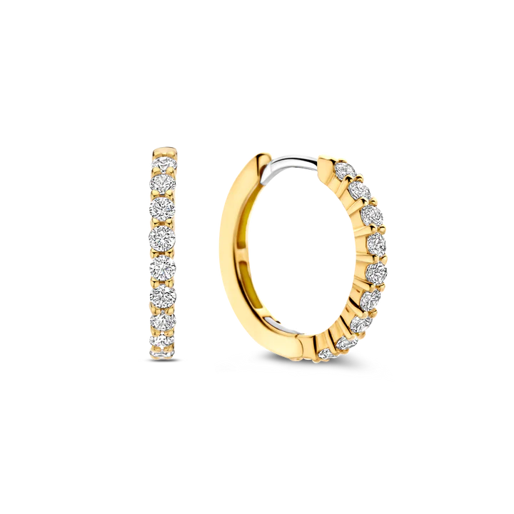 TI SENTO gold-plated medium hoops adorned with a dazzling pave of cubic zirconia