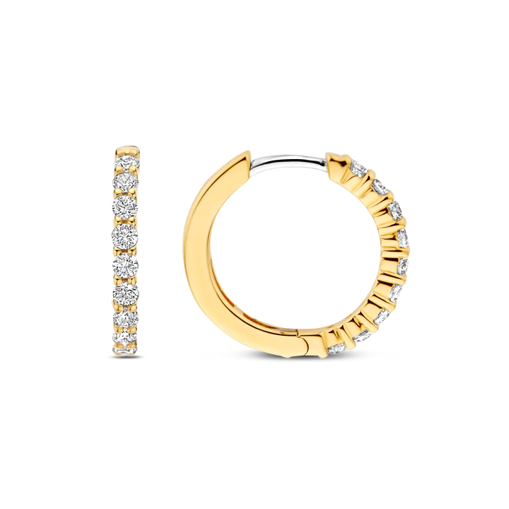 TI SENTO gold-plated medium hoops adorned with a dazzling pave of cubic zirconia