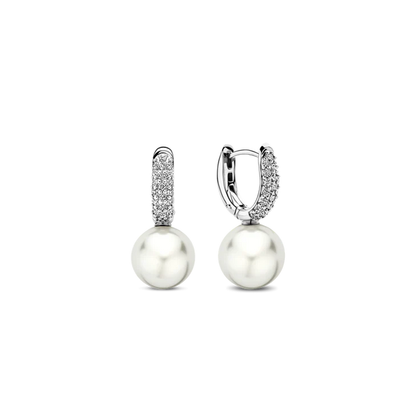 TI SENTO Silver Pearl Earrings. Crafted from 925 sterling silver and plated with platinum