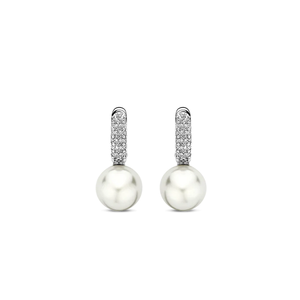 TI SENTO Silver Pearl Earrings. Crafted from 925 sterling silver and plated with platinum