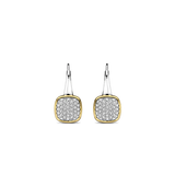 925 sterling silver and plated in radiant yellow gold, these earrings feature captivating square shapes adorned with a dazzling pave of white cubic zirconia stones