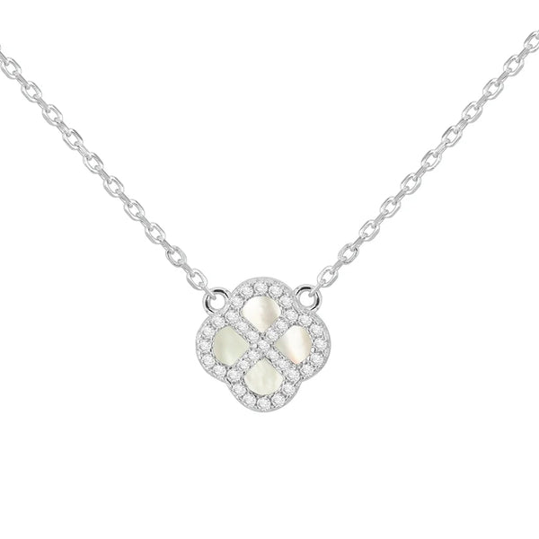 Sterling Silver Mother of Pearl Clover CZ Necklace