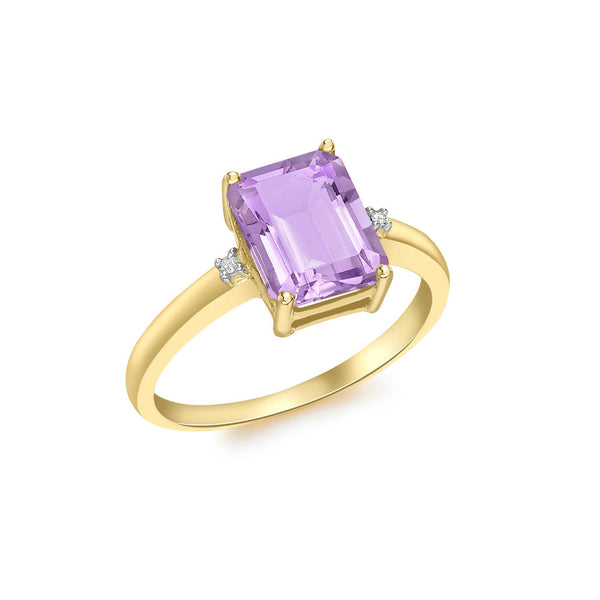 9ct Yellow Gold 0.01ct Diamond & Amethyst Rectangular Ring