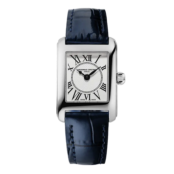 Frederique Constant CLASSICS CARREE Ladies leather strap bracelet steel case white dial black numerals Watch