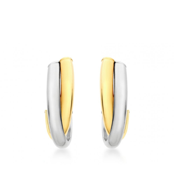 9CT 2-COLOUR GOLD CROSSOVER HUGGY EARRINGS