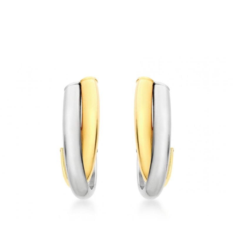 9carat yellow white gold two tone crossover huggy earrings