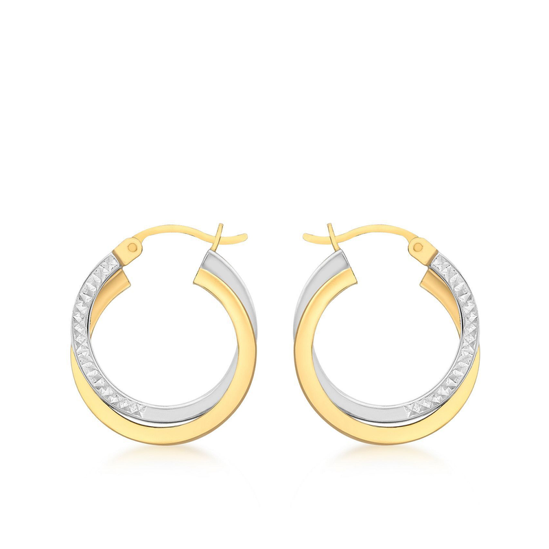 9CT 2-COLOUR GOLD DIAMOND CUT CROSSOVER CREOLE EARRINGS