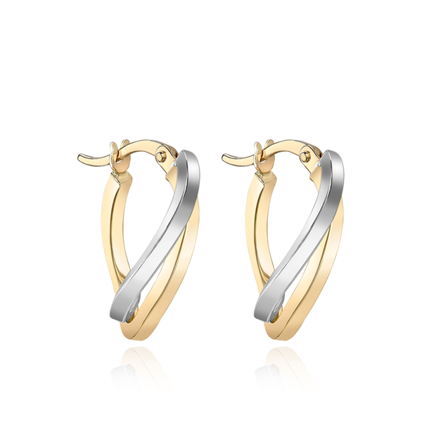 9CT 2-COLOUR GOLD WAVE CREOLE EARRINGS
