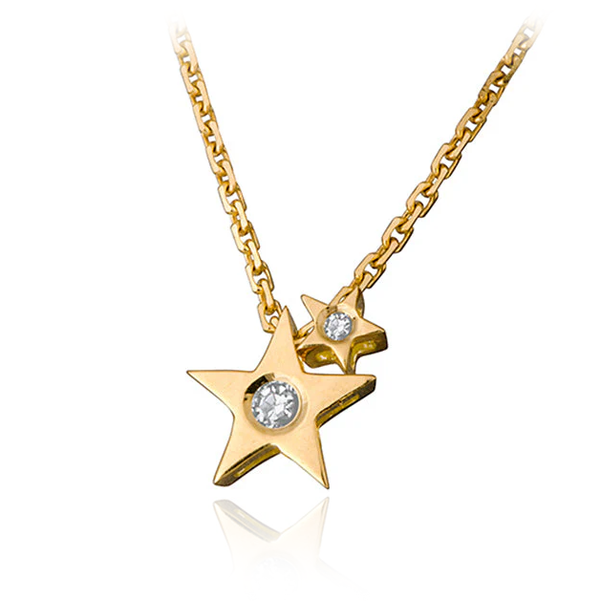 9 carat yellow GOLD DOUBLE STARS DIAMOND NECKLACE