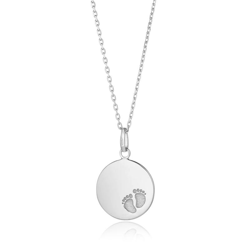 9ct White Gold Baby Footprint Necklace