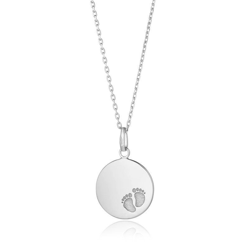 9 carat white gold medal pendant baby footprint necklace