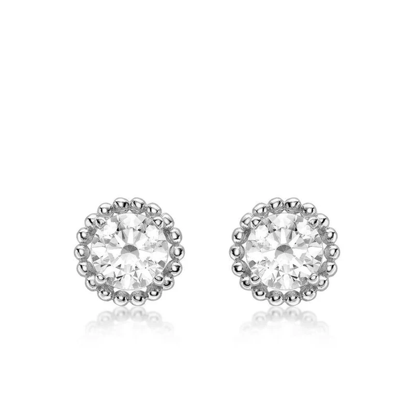 9CT WHITE GOLD CZ HALO STUD EARRINGS