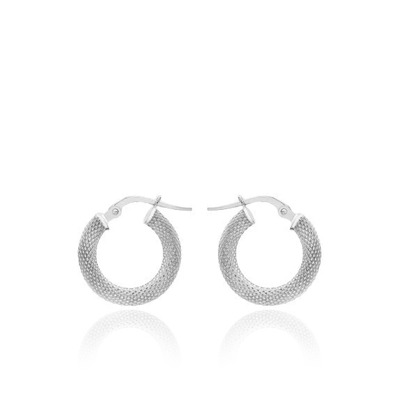 9 carat white gold diamond cut textured hoop creole earrings