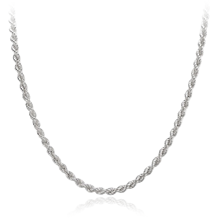 9 carat white gold hollow rope chain necklace