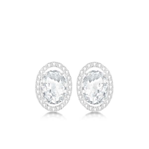 9CT WHITE GOLD OVAL CZ PAVE SET STUD EARRINGS