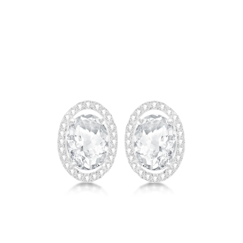 9CT WHITE GOLD OVAL CZ PAVE SET STUD EARRINGS