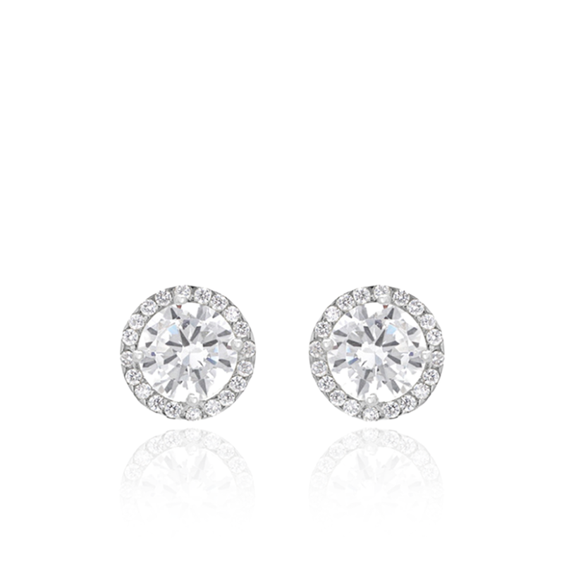9CT WHITE GOLD ROUND CZ AND PAVE SETSTUD EARRINGS