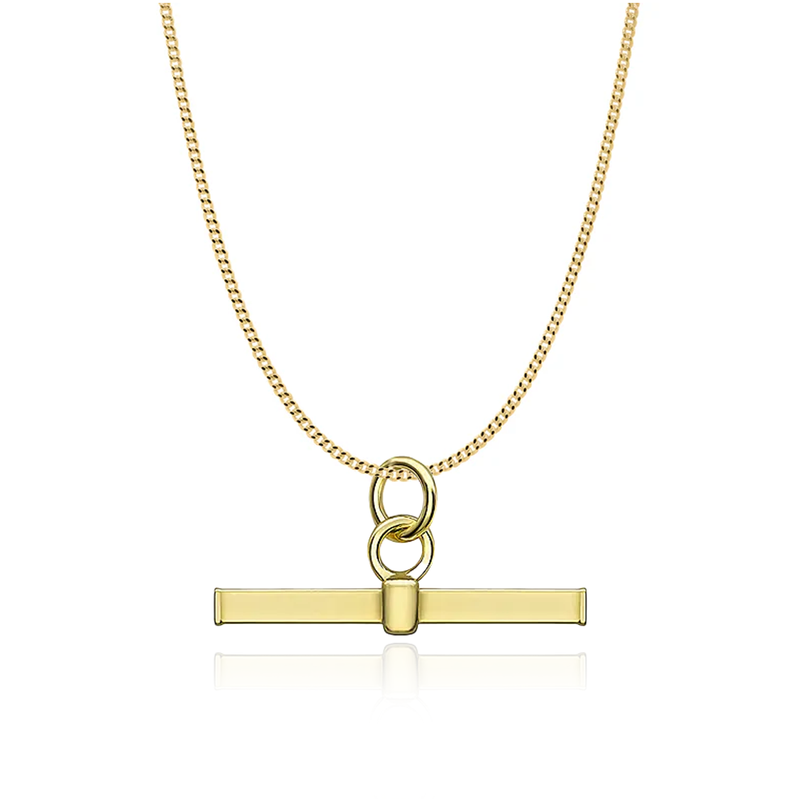 9 carat yellow gold t bar pendat necklace