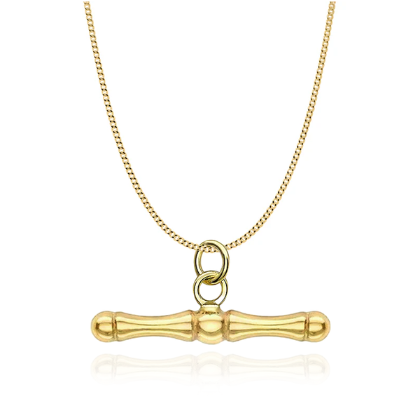 9 carat yellow gold t bar bone pendant curb chain necklace