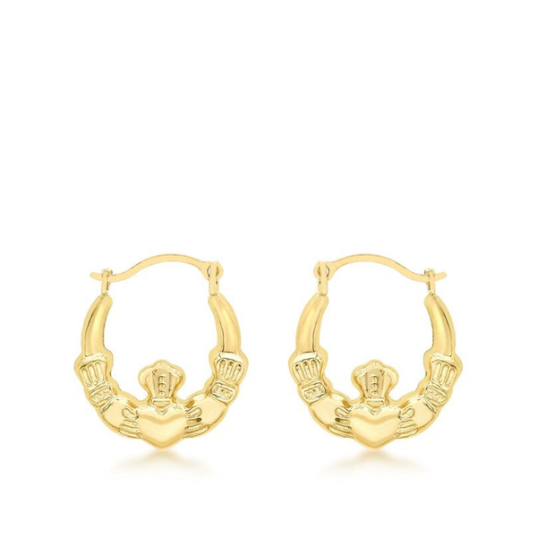 9 carat yellow gold claddagh creole earrings