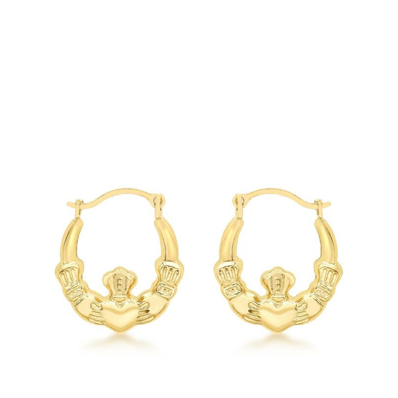 9 carat yellow gold claddagh creole earrings