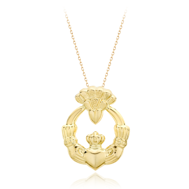 9 carat yellow gold claddagh slider pendant necklace