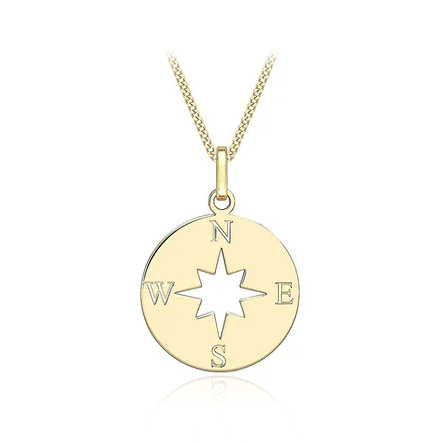 9 carat YELLOW GOLD CUT OUT COMPASS PENDANT AND CHAIN NECKLACE