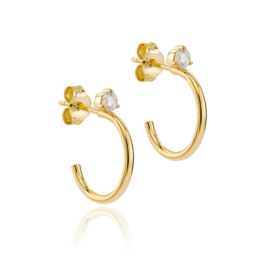 9ct yellow gold CZ half hoop earrings